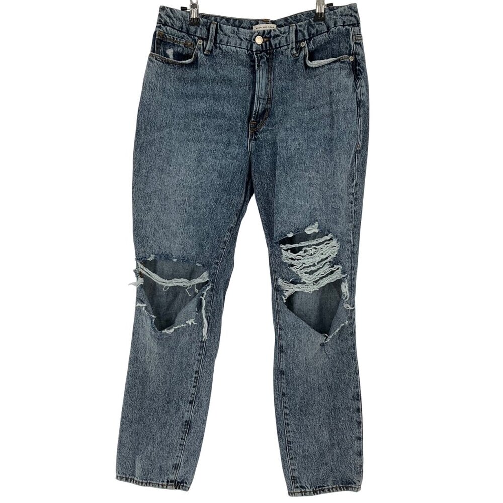 Good American Distressed Blue Jeans Size 10/30 Cotton  Straight Leg Denim Pants